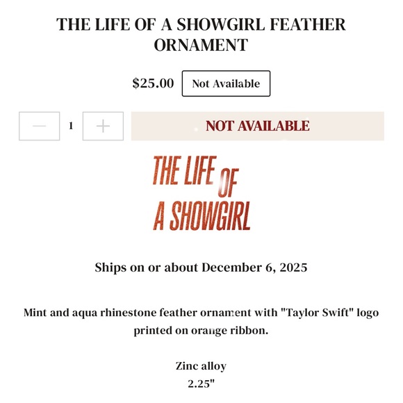 Taylor Swift Life of a Showgirl Feather Ornament